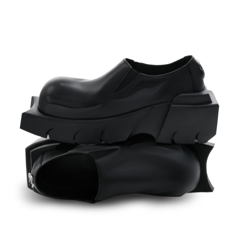 Round Head Derby Platform Shoes Devil Horn Cowhide Leather Low Top