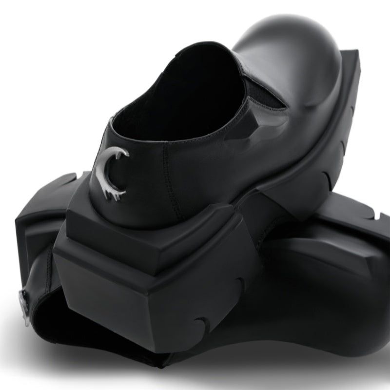 Round Head Derby Platform Shoes Devil Horn Cowhide Leather Low Top