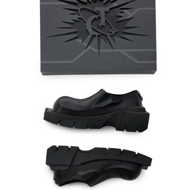 Round Head Derby Platform Shoes Devil Horn Cowhide Leather Low Top