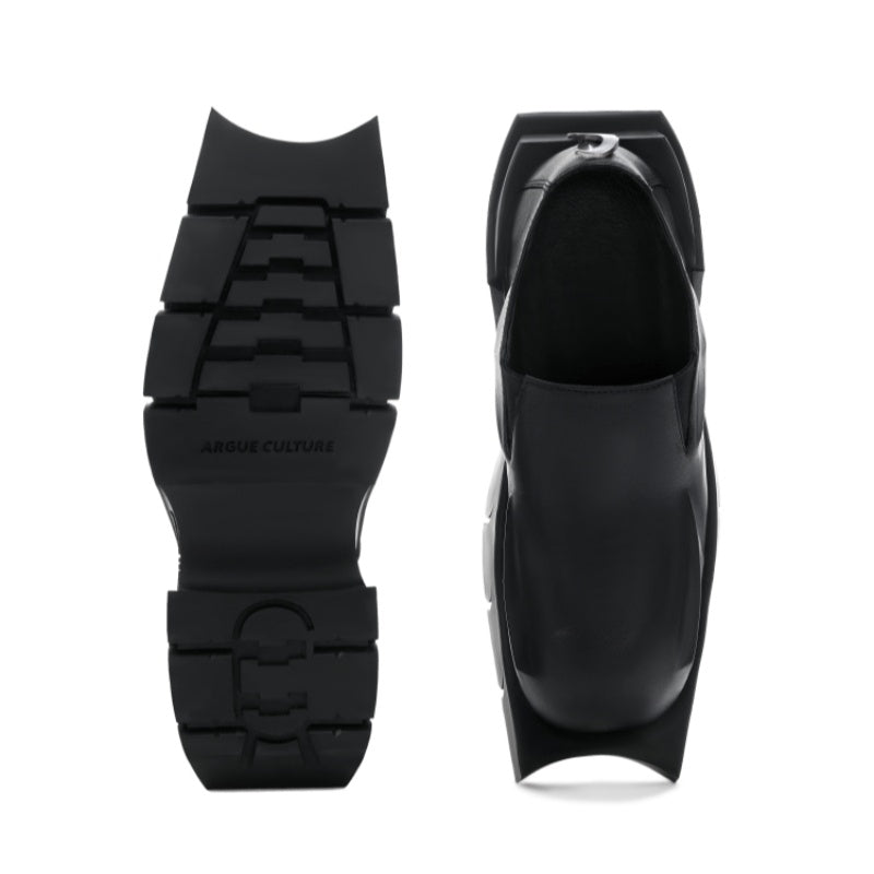 Round Head Derby Platform Shoes Devil Horn Cowhide Leather Low Top